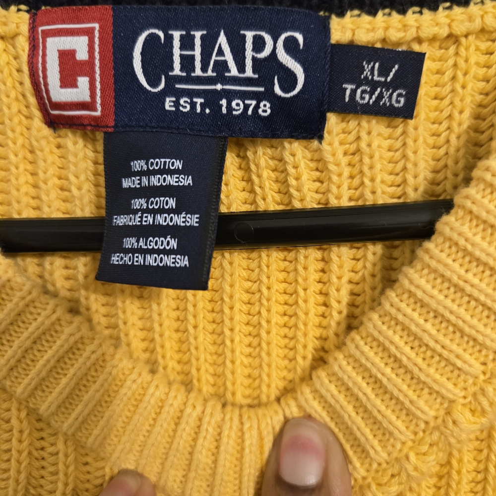 Chaps Men's Yellow Sweater Preppy Sz XL - Picture 3 of 6